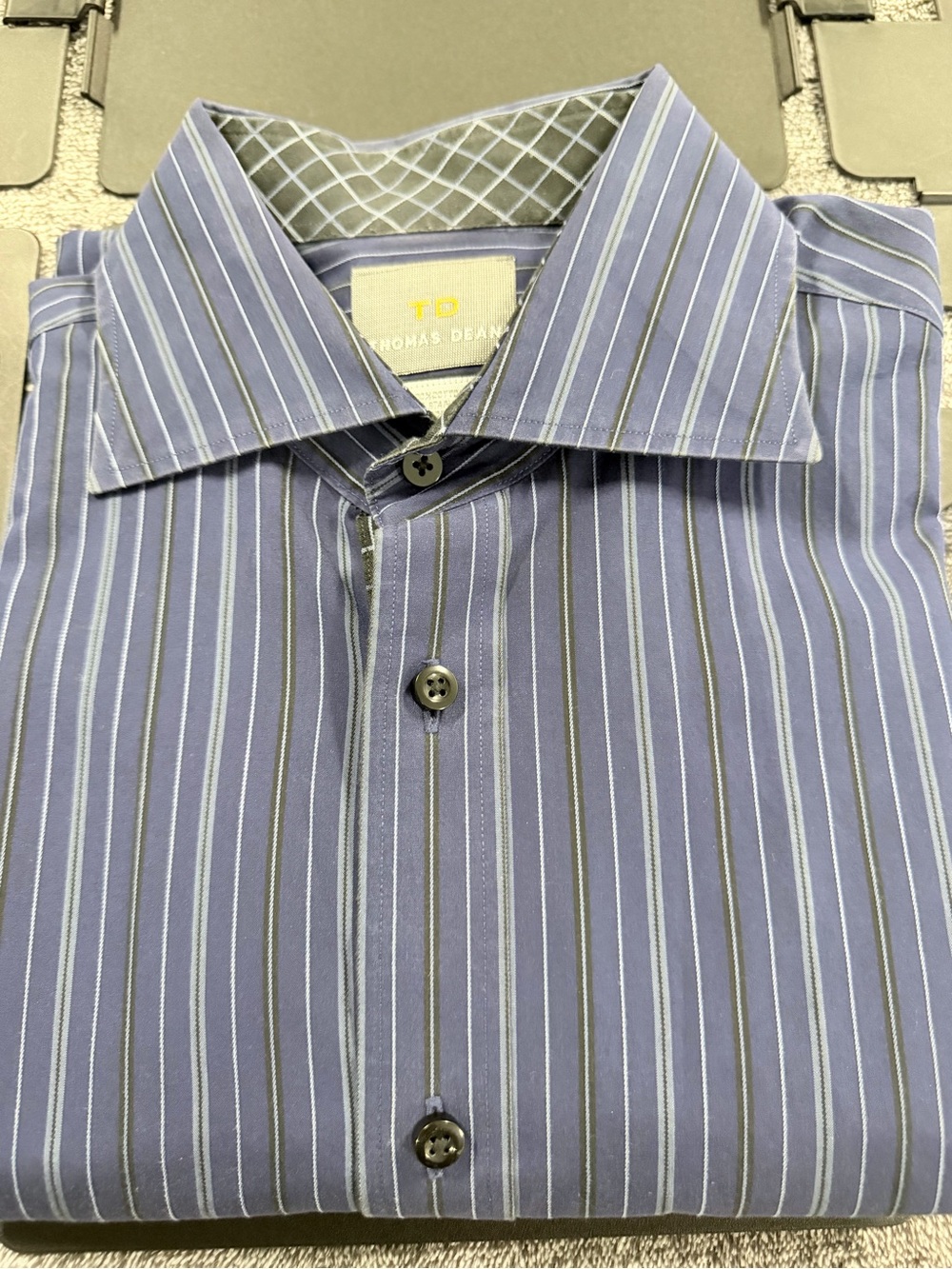 SKU 1328 Thomas Dean Purple-Blue Striped Men's Dress Shirt